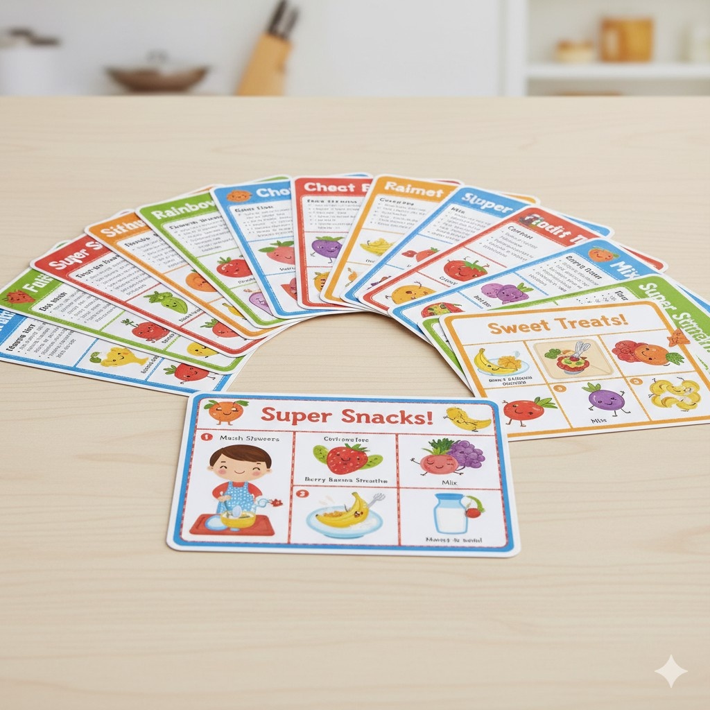 Kids’ cooking activity cards (simple recipes)